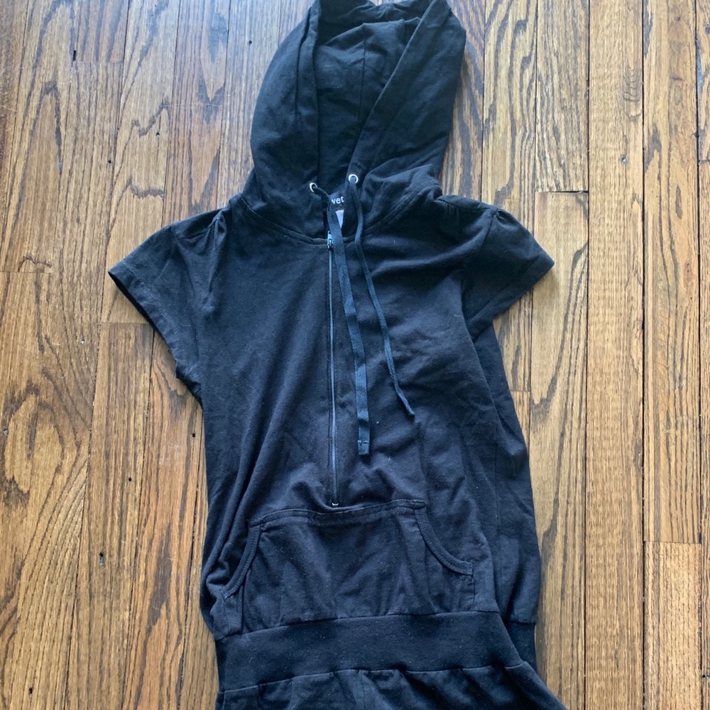 Wet Seal Black Hooded Romper w/ zip front